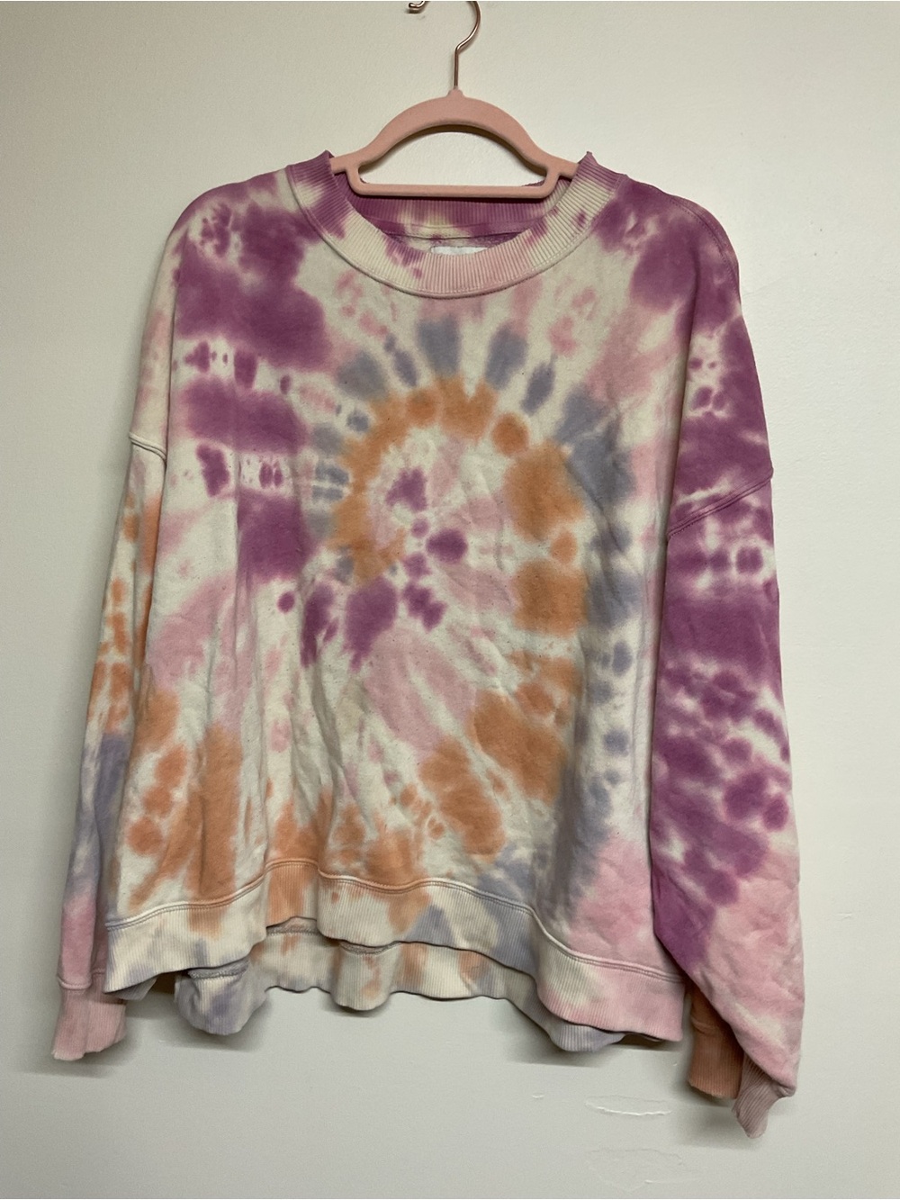 American Eagle Outfitters Tie-Dye Crewneck Sweatshirt in Purple, Peach & Gray